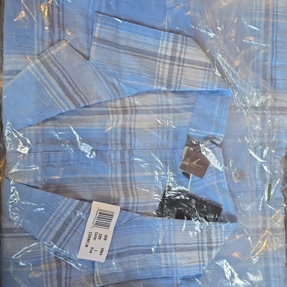 NWT Eddie Bauer Short Sleeve Packable Camp Shirt, Corn Flower Blue, Sz L - Picture 8 of 8